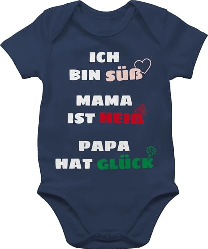 Shirtracer Baby Body Junge Mädchen - Strampler & - Ich bin süß Mama ist heiß Papa hat Glück - 6/12 Monate - Navy Blau - sachen für neugeborene und babybody zur geburt babykleidung mit sprüchen