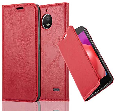 Cadorabo Hülle kompatibel mit Motorola Moto E4 aus Premium Kunst Leder Flip Klappbare Stoßfeste Magnetische [Standfunktion] [Kartenfächern] Cover Hülle für Motorola Moto E4 Tasche in Rot