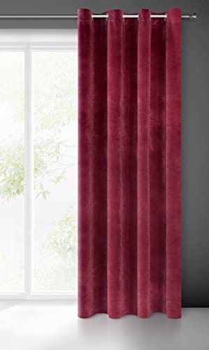 Eurofirany Villa Vorhang Samt Velvet Weich 10 Ösen-1 Stk. Edel Gardine Dick 290 g/m2 Elegant Glatt Einfarbig Flauschig Modern Klassisch Wohnzimmer Schlafzimmer Lounge, Bordeaux, 140x250cm