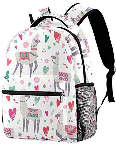 LORVIES Lama Kaktus Herz Muster Casual Rucksack Schulterrucksack Büchertasche für Schule Studenten Reisetaschen