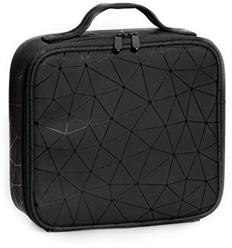 Kosmetiktasche Klein Damen Portable Reise Kosmetikkoffer Make Up Tasche Professionelle Schminkkoffer Organizer Schminktasche Beauty Case Artist Make-up Train Case PU-Leder Diamantformmuster(Schwarz)