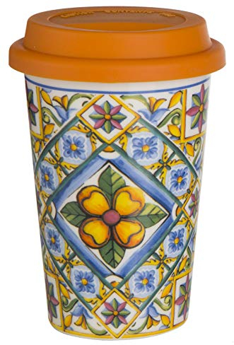 Baroni Tasse de voyage en céramique avec bouchon en silicone 10 x 10 x 14 cm Arancione