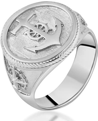 Akitsune Portus Ring | Anker Seefahrer Nautisch Traditional Ring Herren Edelstahl Designer Antik-Silber - US 6