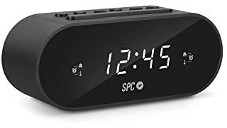 SPC Frodi – Radiodespertador Compacto, Teclas en Relieve, Gran botón de Snooze/Sleep, Alarma Dual, Pantalla XL, números Grandes, Pila de Reserva