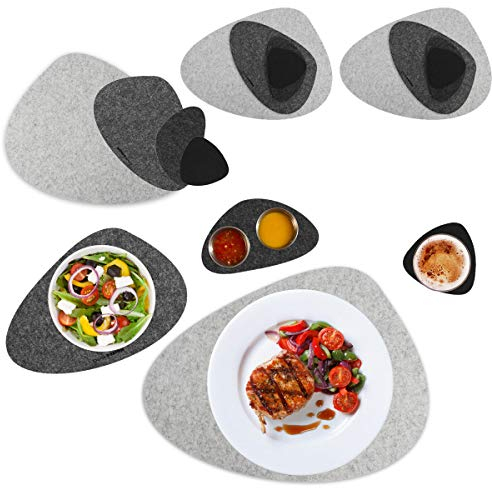 DuneDesign 16er Flusskiesel Tischset - Filz Platzset und Untersetzer für 4 - Abwaschbar Hitzefest