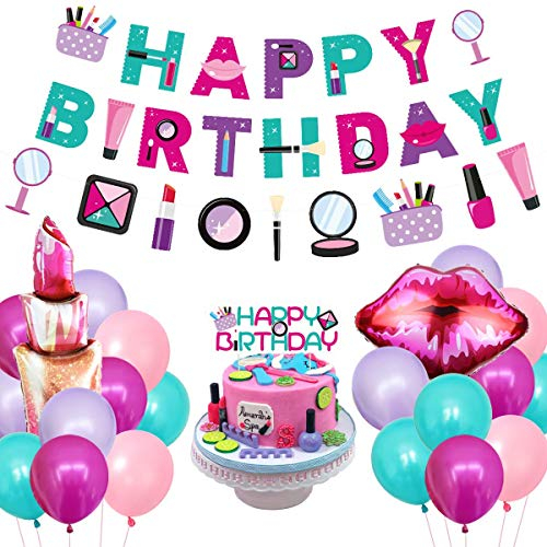 Spa Party Dekoration, Kosmetik Make-up Happy Birthday Banner Kit, Lippenstift Ballon für die Nägel Polnische Partei, Mädchen Make-up Thema Geburtstagsfeier Lieferungen