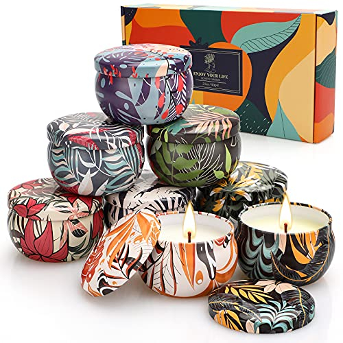 Coffret Cadeau Bougies Parfumées, Deco 8 * 2.5Oz Cire de Soja, Stress Bougie D'aromathérapie pour la Maison, Cadeau Noël et Fête des Mères et La Saint-Valentin Anniversaire