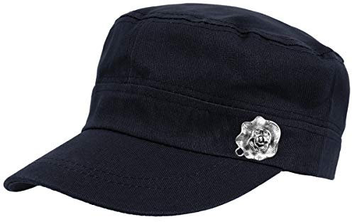 dy_mode Baseball Cap Damen Kappe Schirmmütze Mütze Kappe Military Style mit Blumen Deko - K007 (K007Silber-Dunkelblau)