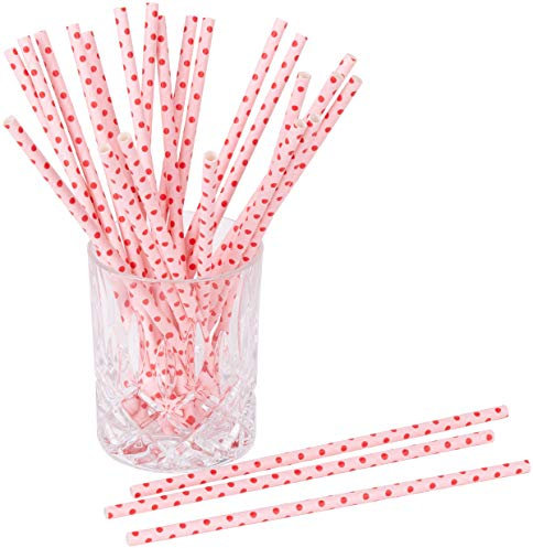 Papierstrohhalme Dots 25 St. 100% Papier Einweg L:19,7cm biologisch abbaubare Trinkhalme, Farbe:rosa