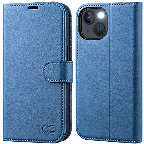 OCASE iPhone 13 Hülle Handyhülle [Premium PU Leder] [Kartenfach] [Magnetverschluss] RFID Schutzhülle Klapphülle Handytasche Lederhülle Flip Case Cover Tasche Etui Kompatibel für iPhone 13 Hellblau