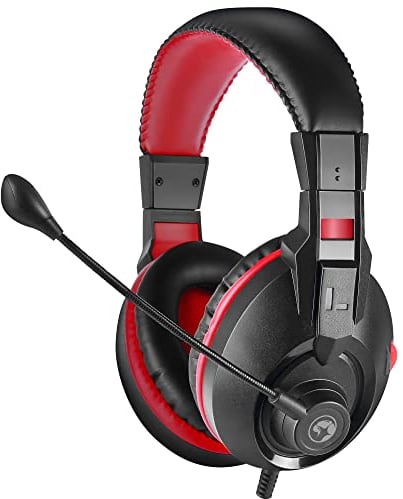 MARVO Cuffie da gioco H8321S - Audio stereo, microfono omnidirezionale, driver audio da 40 mm, controllo del volume sull'orecchio, connessione da 3,5 mm, nero e rosso