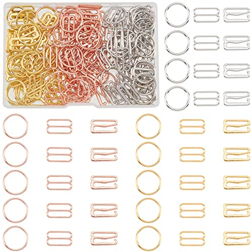 nbeads 180 Stück BH Ringe, 3 Stile Und Farben Metall Dessous Verstellriemen und Ringe BH-Träger Slide Hakenverschluss BH-Trägerhaken Für BH Nachthemden Slip Dress Badeanzug