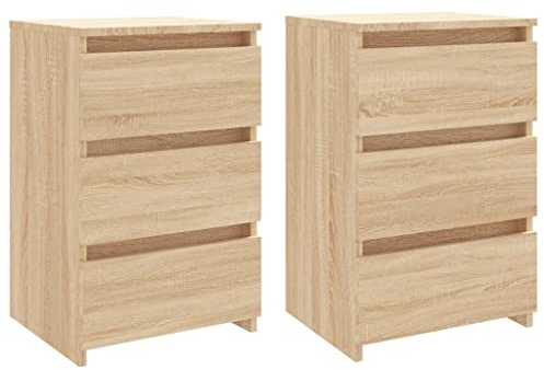vidaXL 2X Nachttisch mit 3 Schubladen Nachtschrank Nachtkonsole Nachtkommode Schlafzimmer Schrank Kommode Sonoma-Eiche 40x35x62,5cm Holzwerkstoff