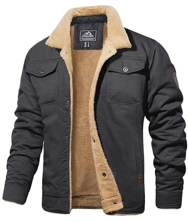 MAGCOMSEN Veste d'hiver en polaire pour homme - Veste d'aviateur militaire - Coupe-vent - Col montant - Veste doublée chaude avec 5 poches, gris foncé, XL