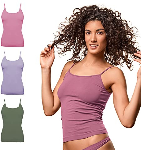 FOCENZA Canotta Donna Spalline Sottili in Morbida Microfibra, Intimo Senza Cuciture, Multipack da 3 Pezzi in Vari Colori, Made in Italy (Oliva-Malva-Lavanda, L-XL)