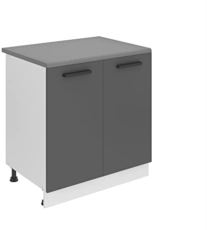 Belini Unterschrank Küche, Küchenunterschrank 80 cm Breite. SD Küchenunterschrank mit Arbeitsplatte. Küchenschrank mit 2 Türen, Silber matt