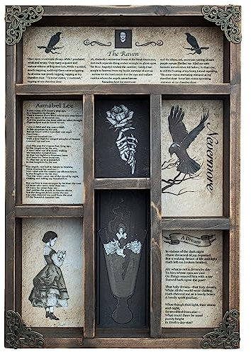 INSOVITA Rustikaler Edgar Allan Poe Gedichtschrank mit Neugieren, viktorianische Gothic-Dekoration für Regale, kleines Wandregal, Vintage-Wanddekoration, Geschenk für Poesie/Gothic-Fans