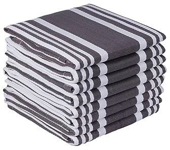 Gratico Dish Cloths Grey/White Set of 8 Dish Cloths for Kitchen Highly Absorbent 100% Cotton Over Sized 12X12 Inch Dish Cloths with Mitered Corners Kitchen Hand Tea Towels