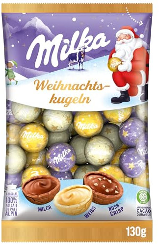 Milka Weihnachts-Kugeln Mix 1 x 350g I Weihnachtsschokolade Einzelpackung I Adventskalender Schokolade I Süßigkeiten zu Weihnachten aus 100% Alpenmilch Schokolade