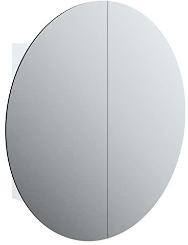 vidaXL Armoire de Salle de Bain Miroir Rond et LED Armoire de Rangement Meuble-lavabo de Toilette Maison Intérieur Blanc 54x54x17,5 cm