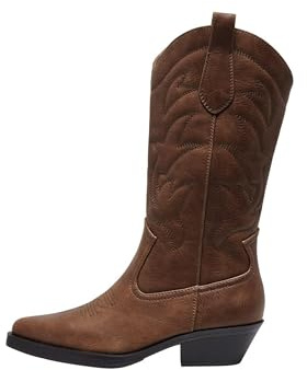 ONLY Damen Onlbronco-1 Pu Cowboy Boot Stiefel, Brown Stone, 37 EU