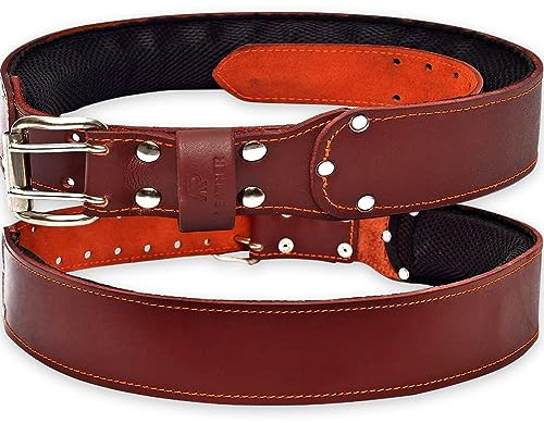 Ap-Leather Pro-501 Oil Tanned Leather Tool Belt for 30 to 52 Waist, Premium Leather with 4MM thickness Tool Belt Padded Work Belt, Men's, 2.5 Wide (Maroon)