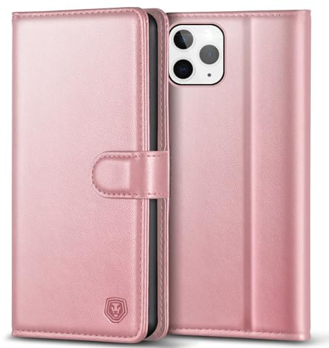 Kuafcase Compatible for iPhone 11 Pro Case with 4 Card Slots Magnetic Closure Kickstand Shockproof Protective Phone Case Compatible for iPhone 11 Pro - Rose Gold