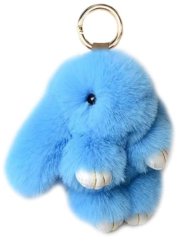 Xsclpomddy Süße Plüsch Hase Schlüsselanhänger Plüsch-Häschen Schlüsselanhänger Pom Poms Taschenanhänger Handtasche Autoschlüssel Dekoration,light blue
