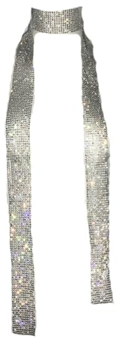 Wisafory Metall Pailletten Schal Damen Glitzer Halstuch Wickel Lang Krawatten Tücher Ketten Glitzernde Dünne Damenschal für Hochzeit Fasching Karneval Kostüm Accessoires Silber mit Strass