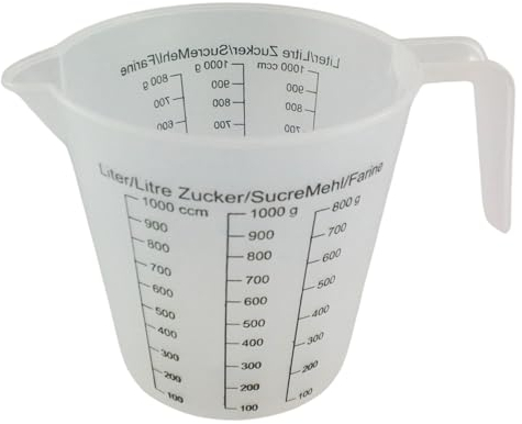PARENCE.- Kunststoffspender 1L - Präzise Messung, großes Fassungsvermögen 1000ML, ergonomischer Griff - schwarze Graduierung/Küche