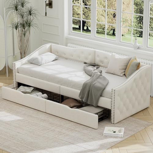 ZYLOYAL10 90 * 200cm Sofabett, Tagesbett, Einzel-Tagesbett mit Schubladen, großer Stauraum (weiß)