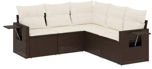 vidaXL Garten Sofa Garnitur 5-TLG., Gartenmöbel Set mit Kissen, Sitzgruppe für Garten Terrasse, Modular Gartensofa Lounge, Braun Poly Rattan