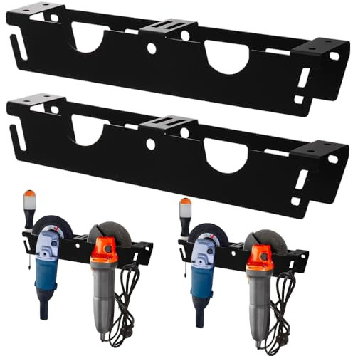 SOUJOY 2 Pack Angle Grinder Holder, 2 Bay Angle Grinder Rack, Grinders Power Tool Stand, Garage Wall Mount Bracket for Angle Grinders, Cutters, Polishers, Screwdriver