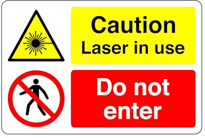 Caution laser in use sign - 1.2mm Rigid plastic for indoor/outdoor usage (200mm x 150mm) Viewing Distance within 5m.