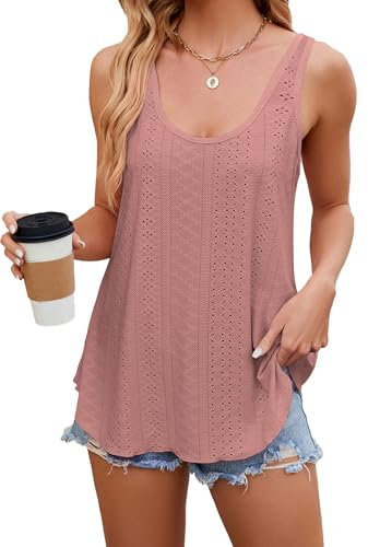 iChunhua Long Sleeveless Tops for Women UK Beach Sleeveless Shirt Swing Vest Tops Pale Pink L