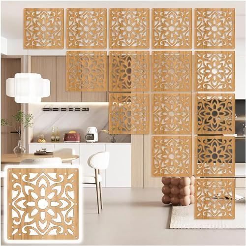 SAFWELAU Paravent Séparation Pliable Panneaux de séparation de pièce 1-100 pièces Diviseurs muraux bricolage Décoration d'intérieur de cloison, Panneau d'écran mural diviseur(Color:Natural a,Size:16Pc
