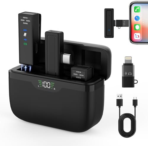 OWill Wireless Microphone for Camera, USB-C Mini Lavalier Bluetooth Microphone Wireless for iPhone/iOS/Android/PC/Laptop Noise Canceling, Plug and Play Clip Microphone