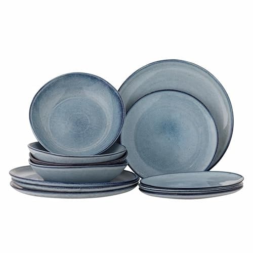 Bloomingville Sandrine Geschirr Set 12-teilig aus Stoneware, blau – Teller & Schalen, skandinavisch – 82068305