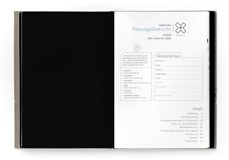 weekview X17 Heft – Planungsübersichten 2025 + Zielplanung & Ferienkalender – Set für A5 Planer: 8 Jahresübersicht, Ziele, Quartalsplanung & Rückblick – Nachfüllset X17 kompatibel