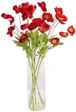 Corkwaw Künstliche Mohnblumen-Seide, 6 Stück, 6 Stück, 60 cm, fühlt sich echt an, für Ostern, Gedenktag, Tischdekoration, Mittelpunkt (rot)