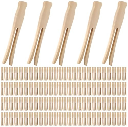 Zubebe Paquete de 200 pinzas de madera de 4.3 pulgadas para ropa, para manualidades, madera antigua, pinzas de lavandería, hogar, exteriores, cocina, viajes (clásico)