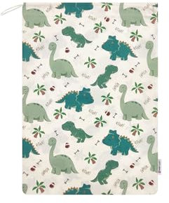 Sacchetto per il cambio asilo nido in 100% Cotone 34x44 cm sacco porta indumenti bavaglini (Dinosauri, Sacchetto)