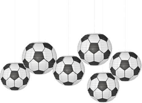 FANSU Papierlaterne Deko, Papierlaternen Set Papier Laterne Rund 6 Stück Fußballdruck Hängende Papierlaternen Papier Laternen Feier Lampion Dekorative Hochzeit Geburtstag Garten (25cm,Fußball)