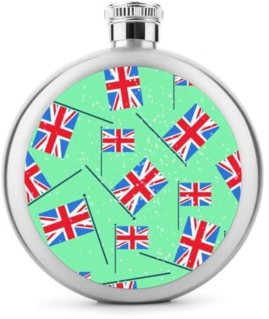 Hip Flask for Liquor Union Jack Pocket Flask Stainless Steel for Drinking Whiskey Alcohol 9x9cm