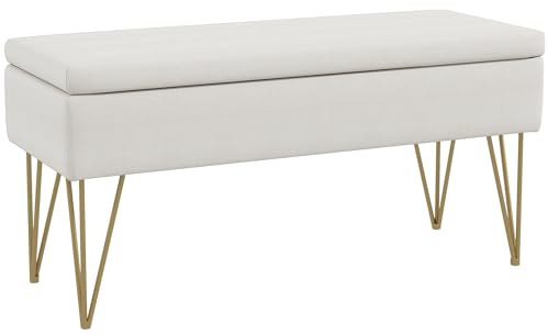 HOMCOM Sitzbank Polsterbank mit Stauraum, Leinenoptik, Bettbank mit Stahlbeine, für Schlafzimmer, Wohnzimmer, Flur, 100 x 40 x 49 cm, Creme