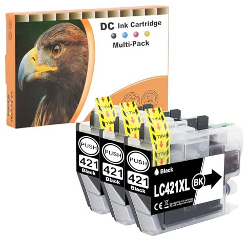 D&C LC421XL Druckerpatronen Kompatibel für Brother LC421 XL Multipack für Brother DCP-J1050DW Patronen MFC-J1010DW DCP-J1140DW Patronen (Schwarz, 3-Pack)
