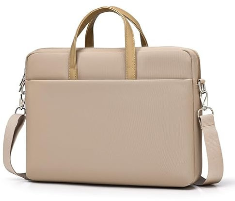 FUNSEED Sac à bandoulière pour ordinateur portable de 14 et 15 pour homme et femme, grande capacité, couleur unie, imperméable, en polyester, beige, 15.6 in