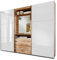 Lomadox Kleiderschrank Schwebetüren Schwebetürenschrank inkl. Spiegel Halterung Eiche mit Glasfront weiß 4 Schubladen 300x236x65 cm