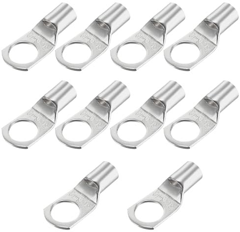 Copper Wire Lugs,9AWG SC16-10,Bolt Hole,Battery Cable Ends Eyelets Crimp Tubular Ring Terminals Connectors Silver Tone 10Pcs