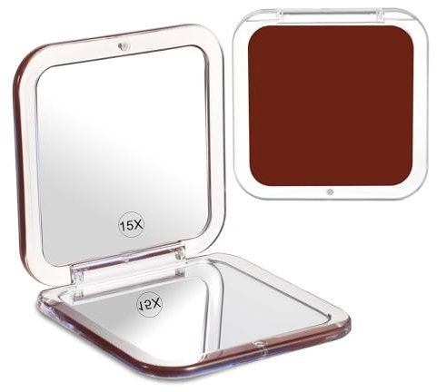 Dimeho Faltbarer Makeup Spiegel mit 15-facher Vergrößerung Doppelseitig Kosmetikspiegel Tragbarer Reisespiegel Kleiner Taschenspiegel Reise Kompaktspiegel für Handtaschen Büro Damen (Rotwein)